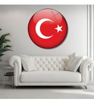 Yuvarlak Temperli Gerçek Cam Tablo Şanlı Türk Bayrağı