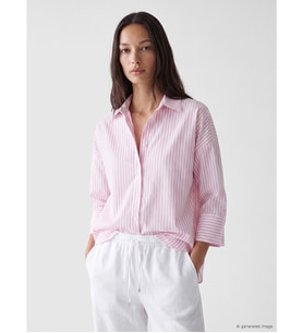 LCW EVERYDAY Pembe Çizgili Oversize Poplin Kadın Gömlek