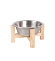 Ahşap Standlı Seramik Dekoratif Kedi Köpek Mama Ve Su Kabı (Gri)