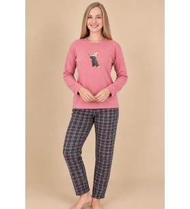 Fawn 6001 İnterlok Sevimli Ayıcık Desenli Kışlık Ev Kadın Pijama Takımı