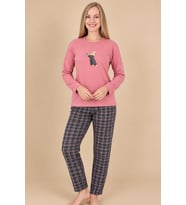 Fawn 6001 İnterlok Sevimli Ayıcık Desenli Kışlık Ev Kadın Pijama Takımı