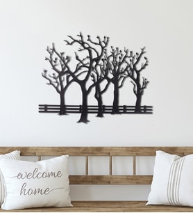 Gowpenart Ağaçlar Ve Çit Ev&Ofis Metal Duvar Tablosu- 40x49 Cm