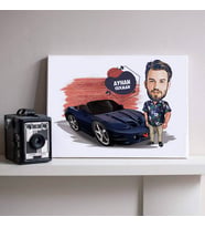 Siyah Spor Araba ve Ben Karikatürlü Kanvas