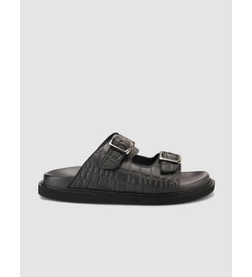 %100 Hakiki Deri Croco Desen Siyah Erkek Terlik