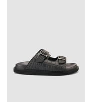 %100 Hakiki Deri Croco Desen Siyah Erkek Terlik