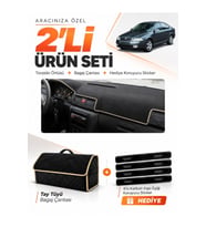 SKODA OCTAVİA (2000-2008) Uyumlu Torpido Örtüsü + Tay Tüyü Bagaj Çantası + Sticker Seti - Siyah Bej