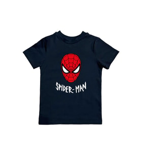 Spiderman baskılı örümcek adam pamuklu penye kumaş yazlık çocuk tişört (Siyah)