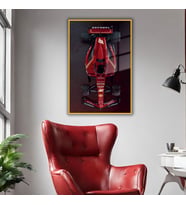 Metal Çerçeveli Temperli Cam Tablo Ferrari Formula 1 Araba (Gold)