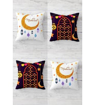 Eid Mübarak Ramazan Hilal Cami Desen Gizli Fermuar Kırlent Kılıfı Koltuk Yastık Kılıfı Takım(4adet) (Gold)