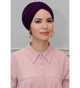 Mürdüm Pratik Hazır Geçmeli Tesettür Bone Sandy Kumaş Üç Çapraz 1803_07