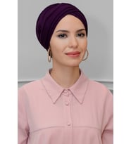 Mürdüm Pratik Hazır Geçmeli Tesettür Bone Sandy Kumaş Üç Çapraz 1803_07