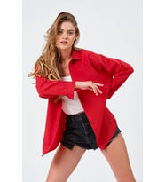 Kadın Kırmızı Oversize Uzun Basic Gömlek