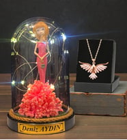 Kadınlara Özel İsimli Led Işıklı Fanus ve Tasarım Kolye Hediye Seti (Model 5)