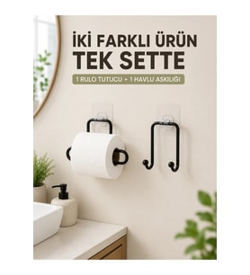 Pratik Yapışkanlı Rulo Kağıtlık ve Havlu Bez Askılığı 2 Parça