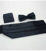 Lacivert Düz Renk Damatlık Kuşak Papyon Mendil Saten Takım Set - KP-11 (Renksiz)