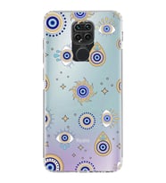 PrintiFy Xiaomi Redmi Note 9 ile Uyumlu Nazar Boncuğu 5 Baskılı Kamera Korumalı Şeffaf Silikon Kılıf