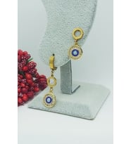 Altın Kaplama Baget Taşlı Nazarlık Çelik Küpe 4 cm