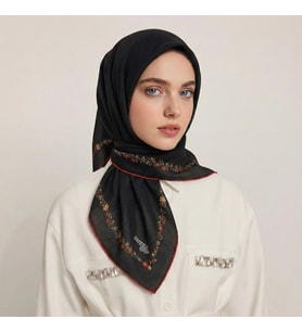 Bonjela Soft Eşarp Minimal Çiçek Desen Siyah
