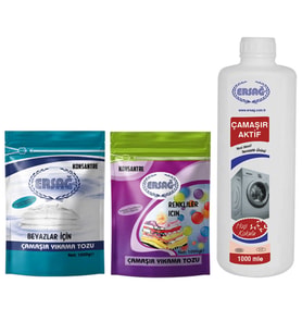 Ersağ Renkli + Beyaz Çamaşır Yıkama Tozu 1000 G + Çamaşır Aktif 1000 Ml. Ersağ Temizlik Paketi (Renksiz)