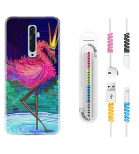 Oppo Reno 2Z 4 Lite 4 Pro 5 6 7 A31 Kılıf Kablo Koruma Spiral Silikon Queen Flamingo 1748