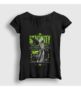 Presmono Kadın Siyah Angel Melek Mentality Hustle Harder T-Shirt 441293tt