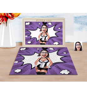 BK Gift Kişiye Özel Tavşan Kız Karikatürlü 1000 Parça Profesyonel Puzzle-1