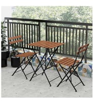 Katlanır Metal Ayaklı Ahşap Masa Sandalye Bistro Üçlü Set 60x60x75 Balkon Masası Sandalye