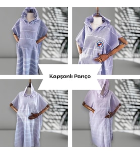 Kişiye Özel Baskılı Kapüşonlu Çocuk Deniz Pançosu – Resim, İsim, Logo ve Yazı ile Tasarlanabilir