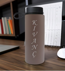 BK Gift Kişiye Özel İsimli Gri Renkli Cam Matara 500ml, Sevgiliye, Arkadaşa Hediye, İsimli Cam Matara, Ofis Hediyesi