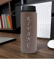 BK Gift Kişiye Özel İsimli Gri Renkli Cam Matara 500ml, Sevgiliye, Arkadaşa Hediye, İsimli Cam Matara, Ofis Hediyesi