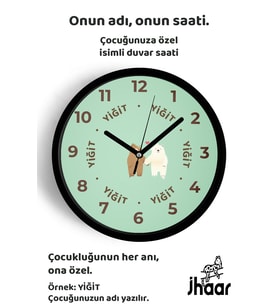 İsme Özel Sevgi Dolu Ayılar Çocuk Odası Duvar Saati Orta Boy 30 cm Siyah Camlı Sessiz