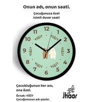 İsme Özel Sevgi Dolu Ayılar Çocuk Odası Duvar Saati Orta Boy 30 cm Siyah Camlı Sessiz