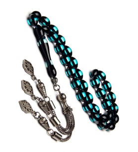 Erkek 7x11mm Su Yeşili Sürmeli Kokulu Toz Kehribar Tesbih (Çok Renkli)