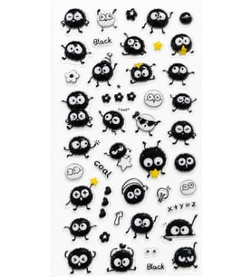 Kendinden Yapışkanlı Kabartmalı Sticker Seti – Sevimli Kömür Emoji Karakterli Dekoratif Çıkartma