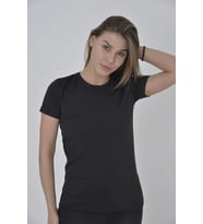 Kadın Omuz Fileli T-Shirt Kısa Kol Bisiklet Yaka Slimfit Tişört - Siyah