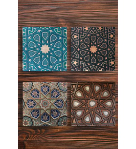 Doğal Taş Bardak Altlığı 4'lü Set Geometrik Desenler