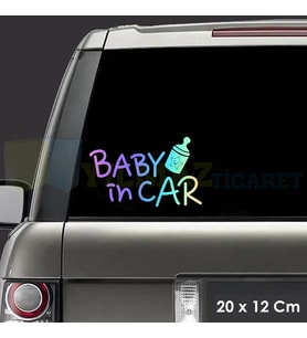 Biberon Arabada Bebek Var Hologram Araba Oto Sticker Yapıştırma Renkli Etiket Çıkartma 20 x 12 Cm