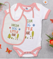 BK Kids Big Little One Tasarımlı Pembe Bebek Body Zıbın ve Mama Önlüğü Hediye Seti-1