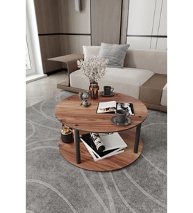 Dekoratif Mdf Masivo Orta Sehpa 70x70 YUVARLAK MADRAN CEVİZ