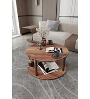 Dekoratif Mdf Masivo Orta Sehpa 70x70 YUVARLAK MADRAN CEVİZ
