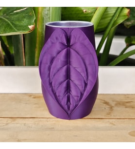 3D Baskı Yaprak Desenli Kap - Kalp Yaprağı Süslemeli Dekoratif Kap-Mor