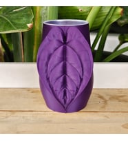 3D Baskı Yaprak Desenli Kap - Kalp Yaprağı Süslemeli Dekoratif Kap-Mor