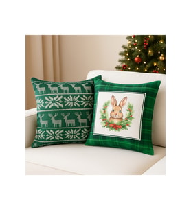 Çift Tarafı Baskılı Candy Christmas Desenli 2'li Set Kadife Kırlent Kılıfı Yılbaşı - Noel (Yılbaşı Kırmızısı)