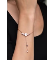Papatya Silver 925 Ayar Gümüş Zincir Sallantılı Taşlı Sedef Manolya Çiçeği Bileklik (Rose)