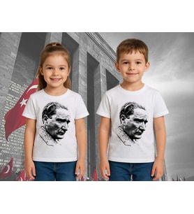 Unisex Ay Yıldızlı T-Shirt 19 Mayıs 29 Ekim 23 Nisan 10 Kasım Atatürk Çocuk Tişört (Beyaz)