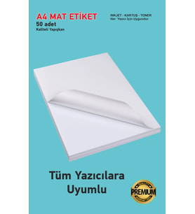 Kartuşlu Mürekkepli Tüm Yazıcılara Uygun 50 Adet Yapışkanlı Mat Kuşe Etiket Yapışkan A4