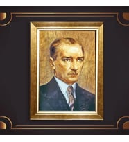 Altın Varaklı Çerçeveli Paspartulu Atatürk Tablo z5162 (Gold)