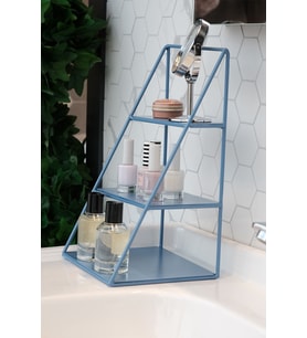 3 Katlı Mavi Piramit Metal Organizer, Çok Amaçlı Aksesuar Rafı