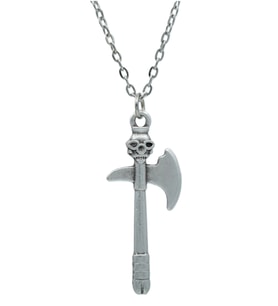 Skull One Axe Kuru Kafa Erkek Kadın Kolye Antik Gümüş Kaplama - 60 cm Düz Zincir