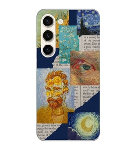 Samsung Galaxy S23 Uyumlu Vincent van Gogh Kolaj Desenli Şeffaf Telefon Kılıfı